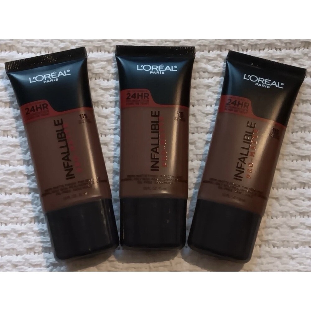 Lot of 3 L'Oreal Infallible Pro-Matte Foundation 115‎ Rich Ebony 24HR 1oz Each